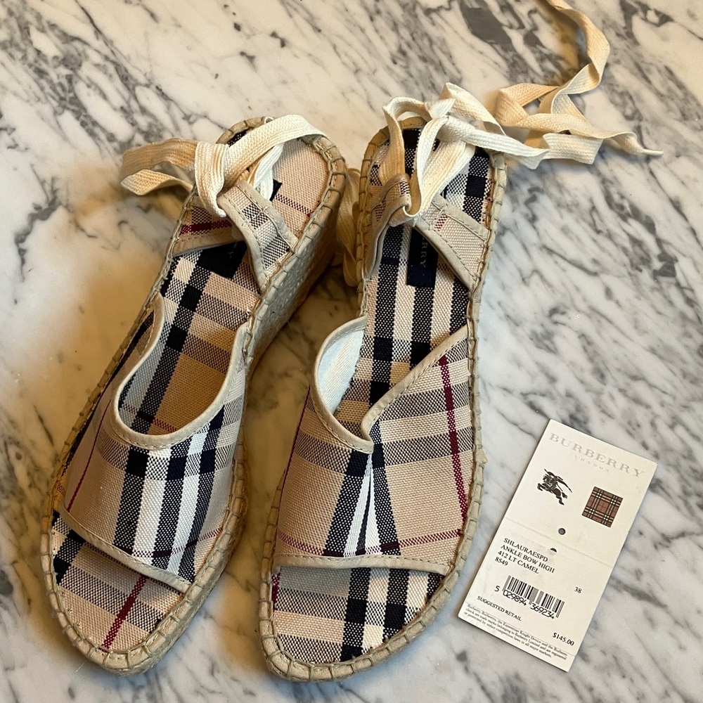 Burberry Beige and Black Plaid Espadrilles